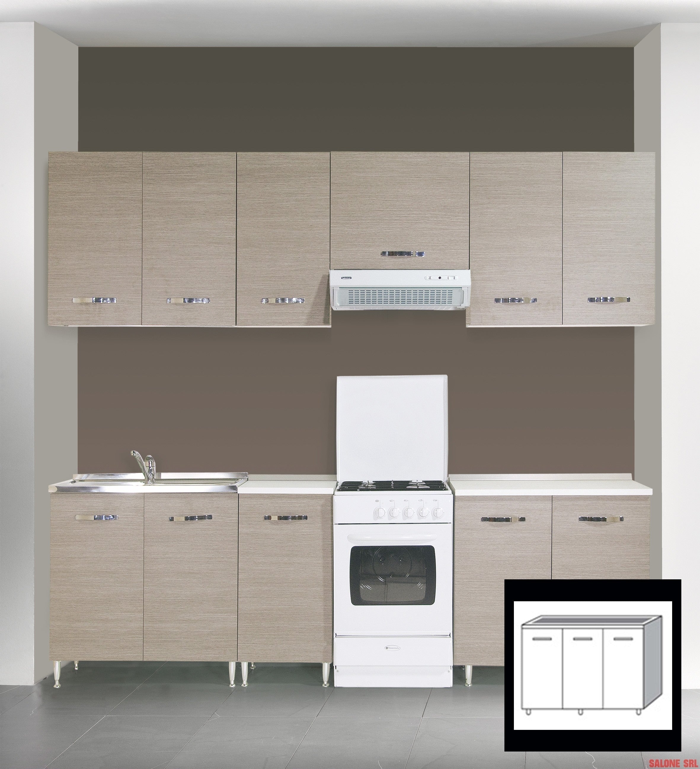 Kit cucina base sotto lavello 120x50x85h 3 ante finitura larice grigio