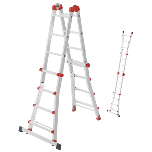 Hailo Scala Multifunzione In Alluminio M80, 4 X 4 Pioli, Portata Fino A 150 Kg, Snodi Di Sicurezza E Maniglie Di Sicurezza, Regolabile In Altezza Su P