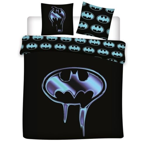 Parure Da Letto Batman 2 Persone, Copripiumino 240 X 220 Cm + 2 Federe 65 X 65 Cm, In Policotone
