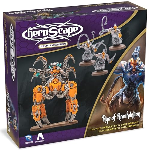 Renegade: Heroscape: Revna'S Rebuke: Iron Lich Viscerot & Necrotech Wraithriders Army Expansion - 4 Nuove Miniature Dettagliate, Non Verniciate, Età 1