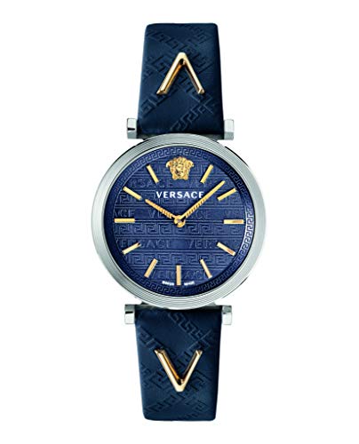 Versace V-Twist Vels00119 - Orologio Da Donna In Pelle Blu E Argento, Cassa In Acciaio, 36 Mm