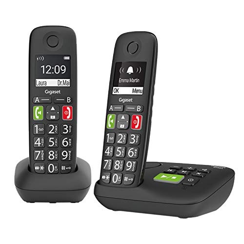 Gigaset E290A Duo, Telefono Analogico/Dect Nero Identificatore Di Chiamata, Telefono Analogico/Dect, Cornetta Wireless (Versione Tedesca) [Versione Te