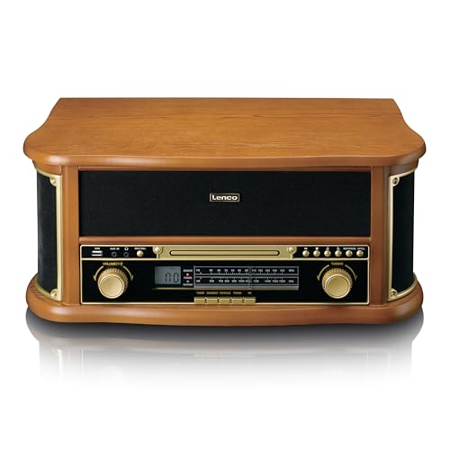 Lenco Tcd-2551 - Giradischi Per Vinile, In Vinile, Con Altoparlante Bluetooth, Lettore Cd, Platino, 3 Velocità, Trasmissione A Cinghia, 2 X 5 Watt, Le