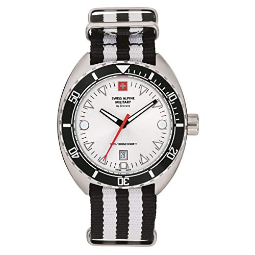 Swiss Alpine Military Orologio Da Uomo Analogico Al Quarzo 7066.1 Cinturino Nato, Sw-Ws/Argento/Bianco - 1632Sam, Cinghia