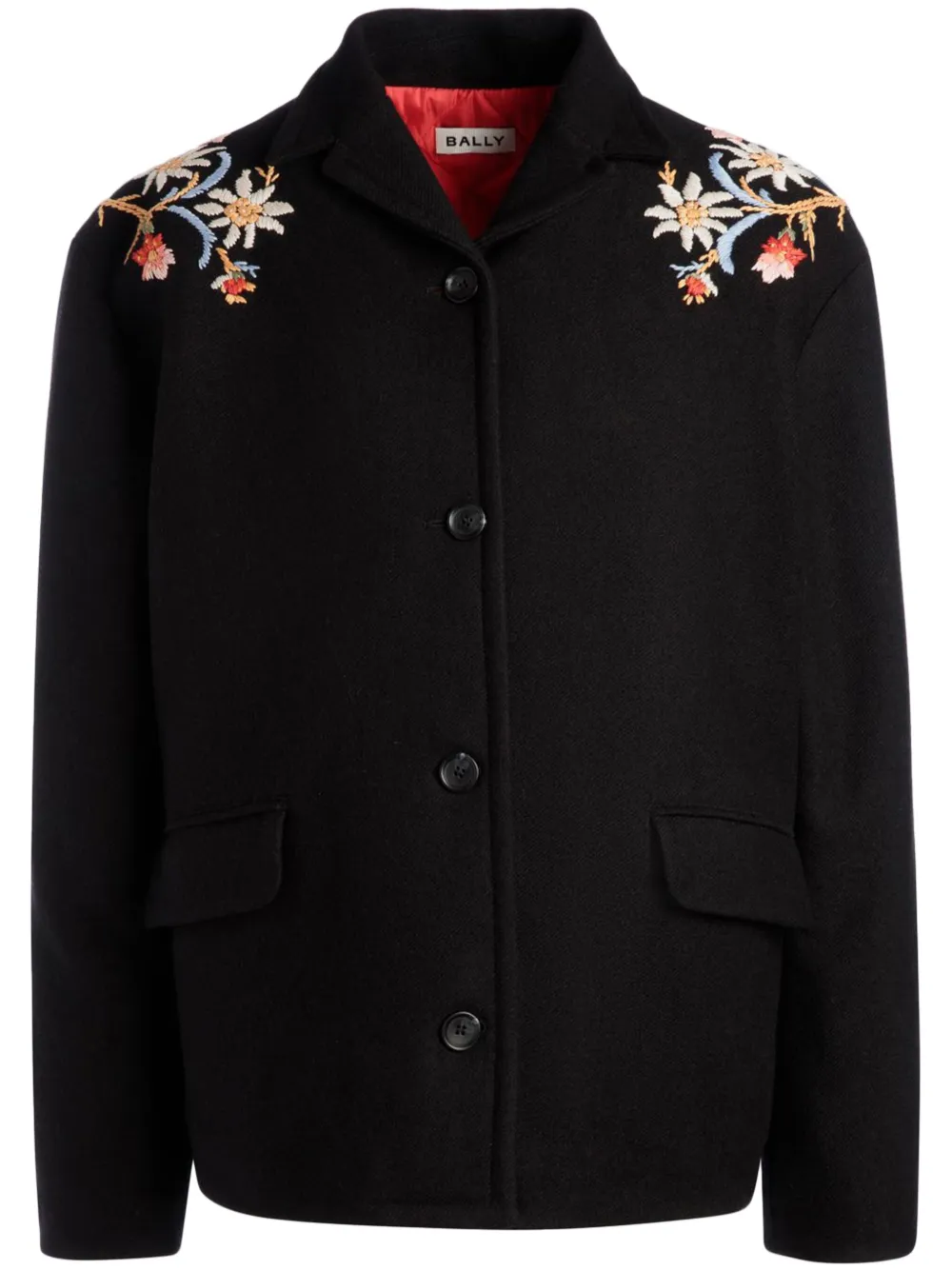 Bally Winter Capsule Jacket With Alpine Flowers in a Black Wool Blend - Nero