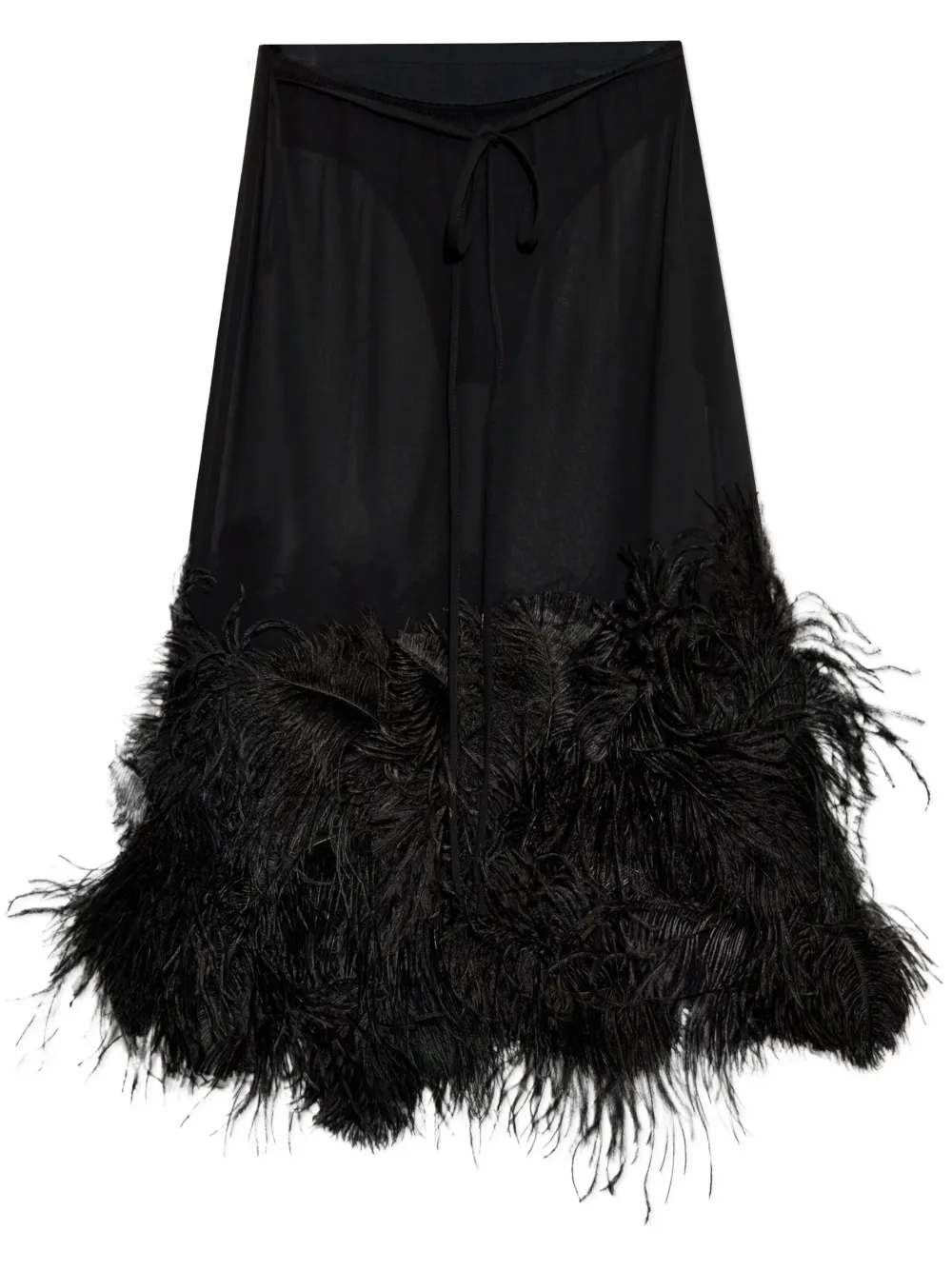 The Attico ostrich feather-trim midi skirt - Nero