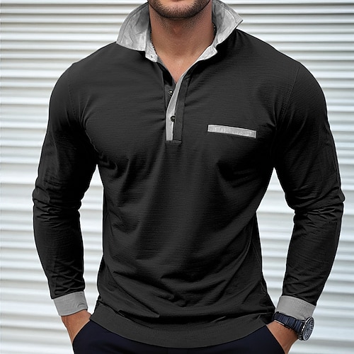 Per uomo Magliette polo Magliette polo da rugby Strada Attività commerciale Bavero Classico Manica lunga Di tendenza Essenziale Collage Tasche Color B