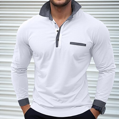 Per uomo Magliette polo Magliette polo da rugby Strada Attività commerciale Bavero Classico Manica lunga Di tendenza Essenziale Collage Tasche Color B