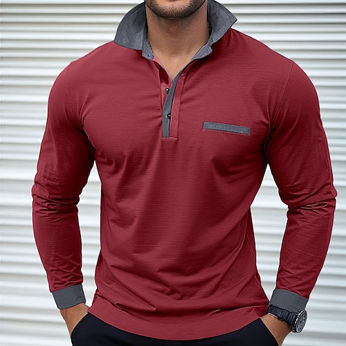 Per uomo Magliette polo Magliette polo da rugby Strada Attività commerciale Bavero Classico Manica lunga Di tendenza Essenziale Collage Tasche Color B