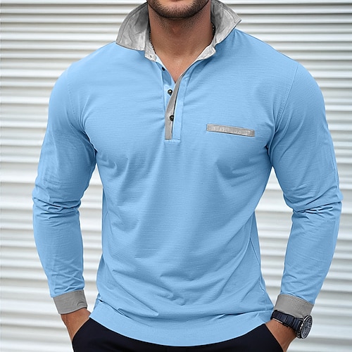 Per uomo Magliette polo Magliette polo da rugby Strada Attività commerciale Bavero Classico Manica lunga Di tendenza Essenziale Collage Tasche Color B