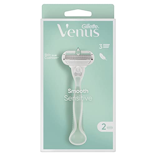 Gillette Venus Smooth Sensitive Rasoio Da Donna- 2 Lame, 3 Lame Che Seguono Le Curve Del Corpo Per Una Depilazione Liscia
