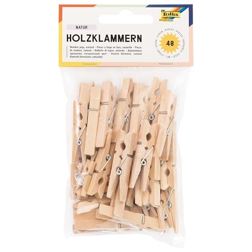 Folia- Mollette In Legno Naturale, 48 Pezzi, Assortite In 3 Misure, Colore, 2294