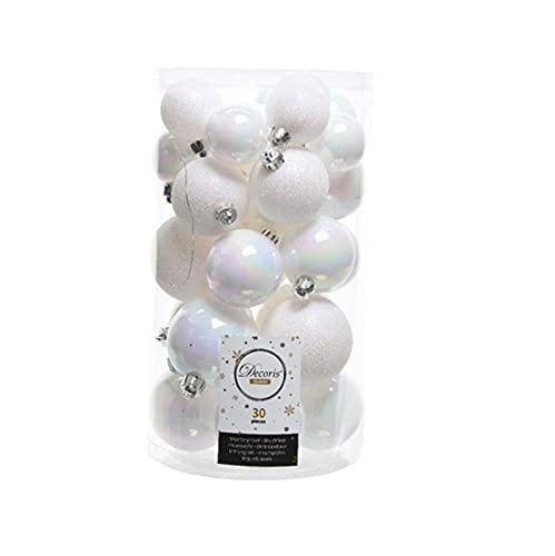 Set Di Palline Di Natale, Infrangibili, Bianco Iridescente, 30 Pezzi