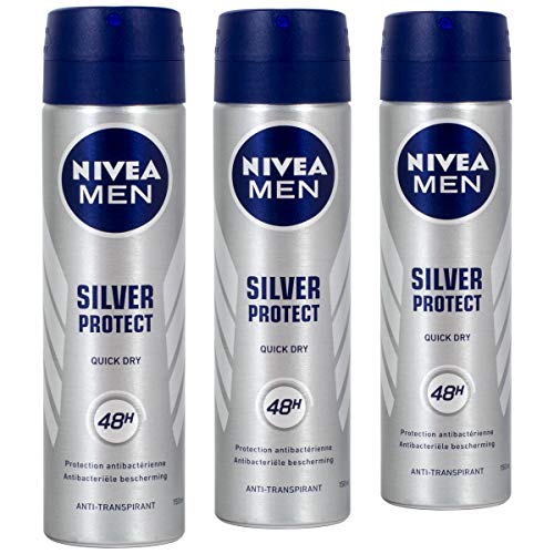 Nivea Men Silver Protect - Deodorante Antibatterico Anti-Traspirazione, 150 Ml, 3 Pezzi Per Confezione