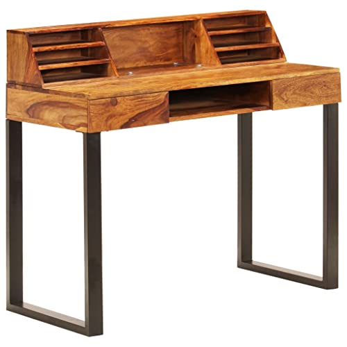 Vidaxl Scrivania Con 2 Cassetti E Ripiano Tastiera Stile Vintage Scrittoio Tavolo Pc In Acciaio 110X50X94Cm Legno Massello Di Sheesham