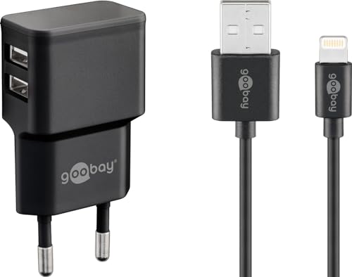 Goobay 44995 - Alimentatore Di Rete Usb + Cavo Di Ricarica, 2 Porte Per Presa Da 2,4 A (12 W), Alimentatore Usb Con Elettronica Di Protezione, Incluso