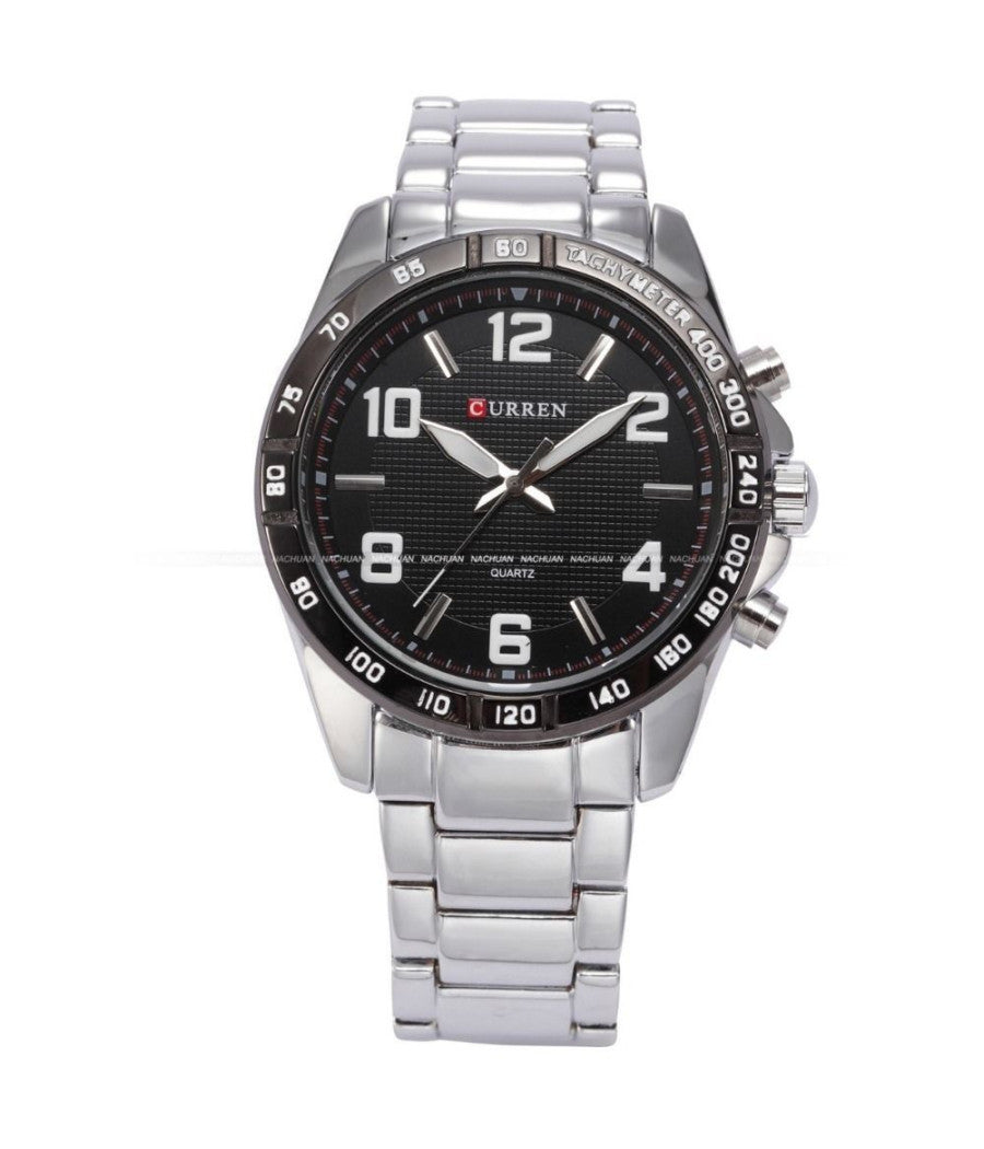 Orologio polso curren 8107 uomo analogico quarzo moderno silver nero