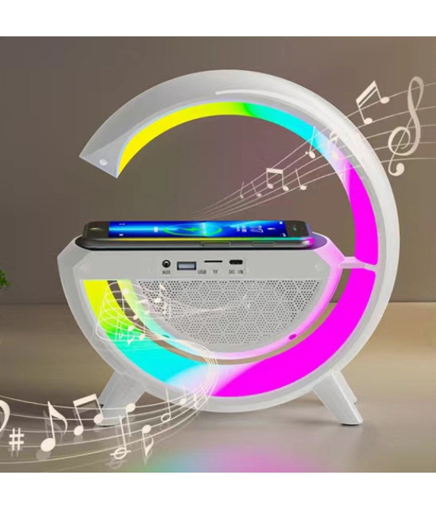 Lampada led caricabatteria wireless cassa speaker bluetooth musica altoparlante