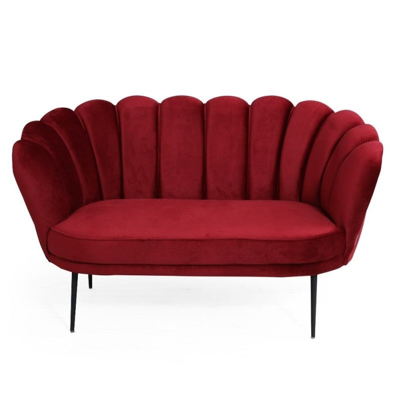 Divano due posti in velluto rosso a conchiglia orel cm 135x76,5xh. 79