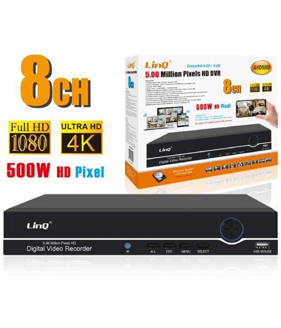 Dvr digital video recorder 8 canali ahd full hd 1080p 4k 500w h.265/h.264 ahd5008