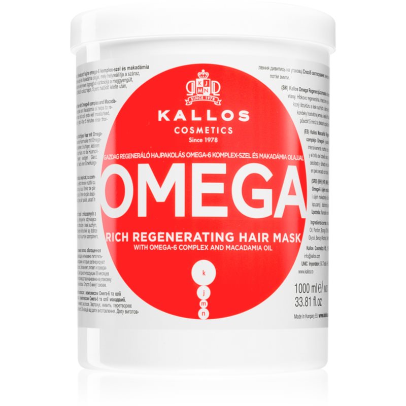 Kallos Kjmn Professional Omega Maschera Per Capelli Nutriente Con Complesso Omega 6 E Olio Di Macadamia 1000 Ml