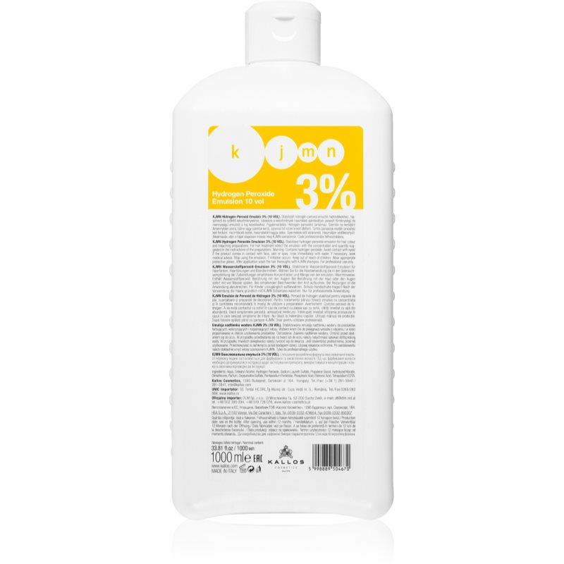 Kallos Kjmn Professional Hydrogen Peroxide Emulsione Attivatore 3% 10 Vol. Per Uso Professionale 1000 Ml