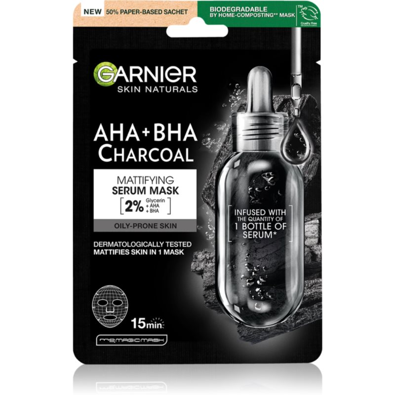 Garnier Skin Active Pure Charcoal Maschera Nera In Tessuto Con Estratto Di Alghe Marine 28 G