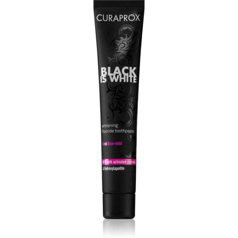 Curaprox Black Is White Dentifricio Sbiancante Con Carbone Attivo E Idrossiapatite Aroma Fresh Lime-Mint 90 Ml