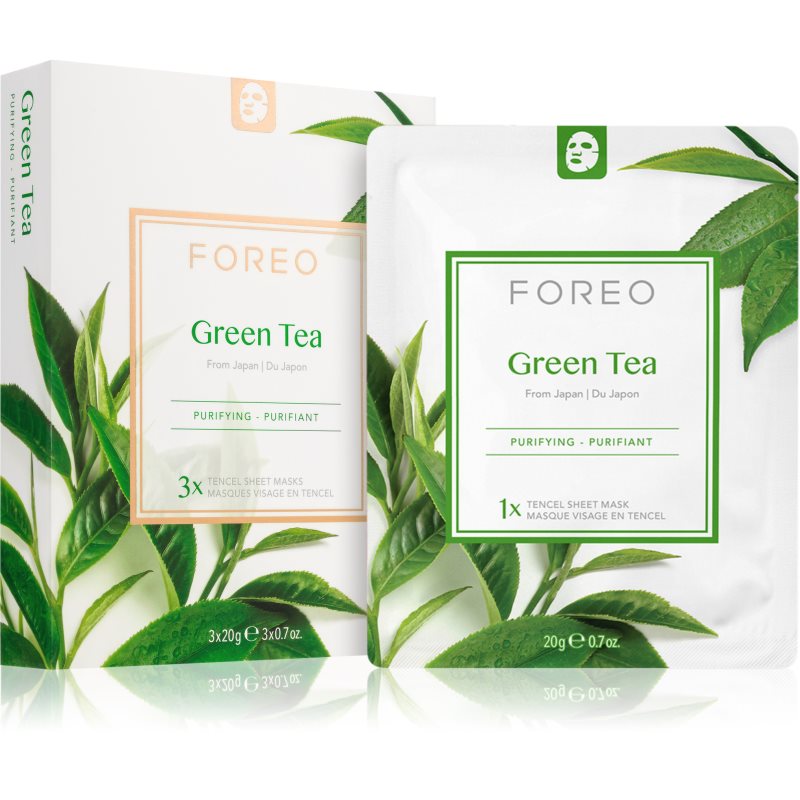 Foreo Farm To Face Sheet Mask Green Tea Maschera In Tessuto Lenitiva Per Pelli Miste 3X20 G