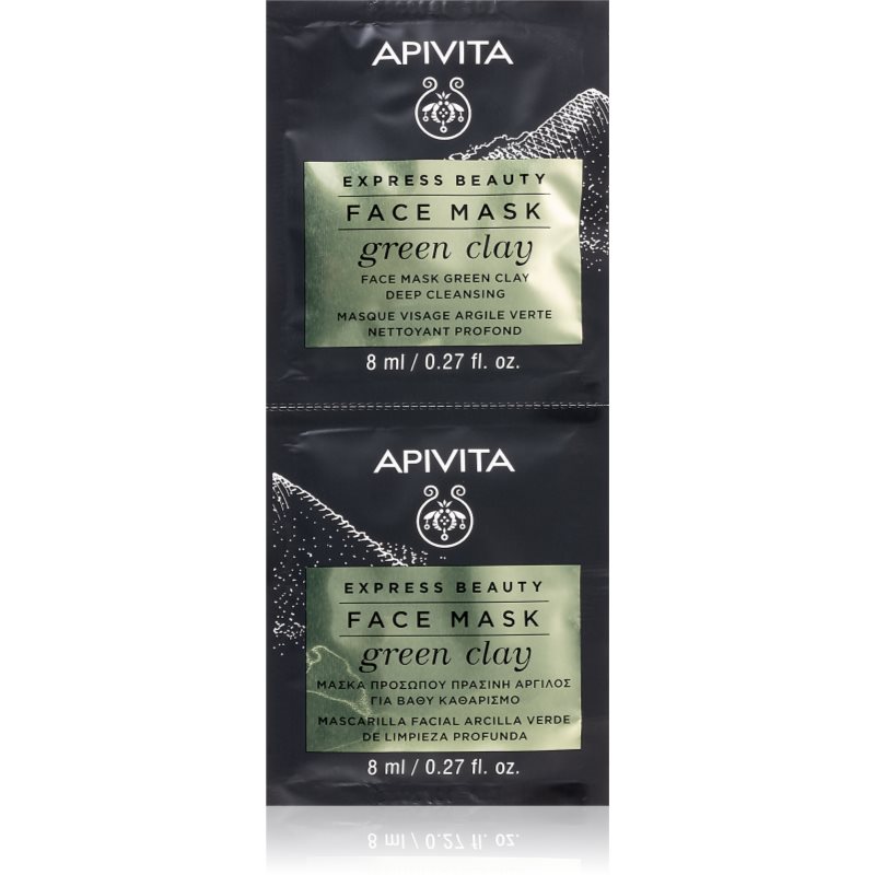 Apivita Express Beauty Cleansing Face Mask Green Clay Maschera Viso Detergente E Lisciante All'Argilla Verde 2 X 8 Ml