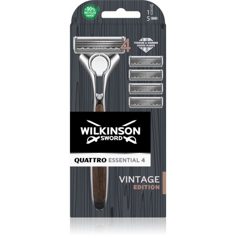 Wilkinson Sword Quattro Essentials 4 Vintage Rasoio + Lamette Di Ricambio 1 Pz