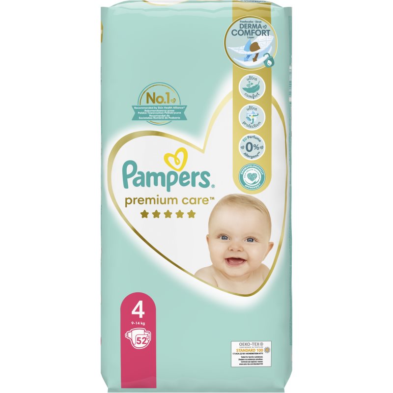Pampers Premium Care Size 4 Pannolino Monouso 9-14 Kg 52 Pz