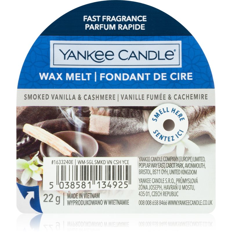 Yankee Candle Smoked Vanilla & Cashmere Cera Per Lampada Aromatica 22 G