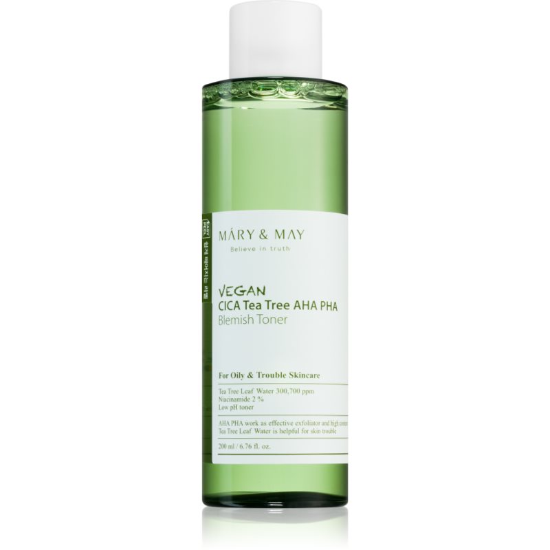 Mary & May Cica Tea Tree Aha Pha Lozione Tonica Lenitiva Per Pelli Problematiche, Acne 200 Ml