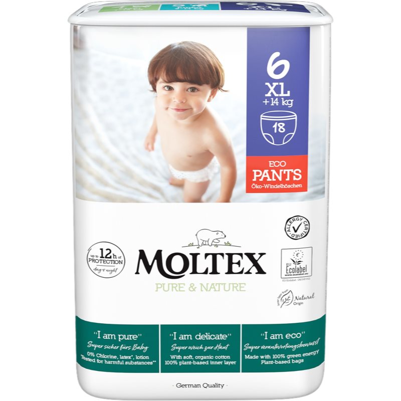 Moltex Pure & Nature Xl Size 6 Pannolini A Mutandina Usa E Getta 14+ Kg 18 Pz