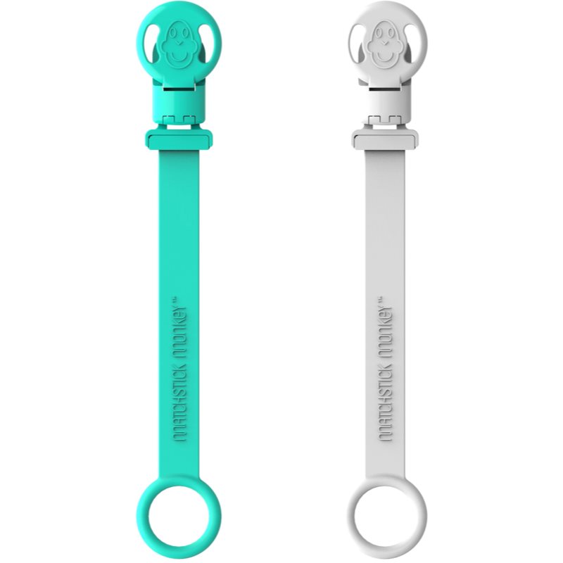 Matchstick Monkey Soother Clips Fermaglio Per Ciuccio Green & Cool Grey 2 Pz