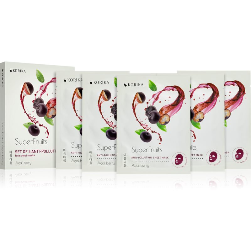 Korika Superfruits Acai Berry - Set Of 5 Anti-Pollution Face Sheet Masks Maschera Per Il Viso A Prezzo Ridotto Acai Berry