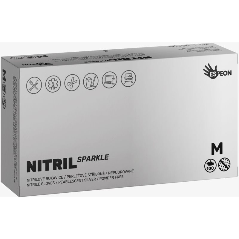 Espeon Nitril Sparkle Pearlescent Silver Guanti In Nitrile Senza Polvere Taglia M 2X50 Pz