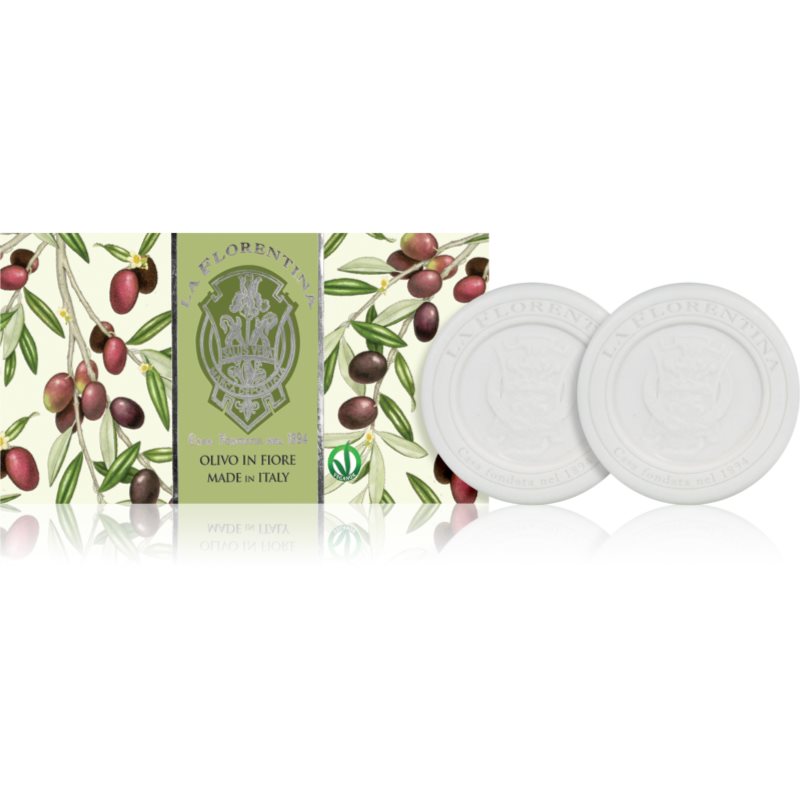 La Florentina Olive Flowers Sculpted Soap Sapone Solido Naturale Olive Leaf Extract 2X115 G