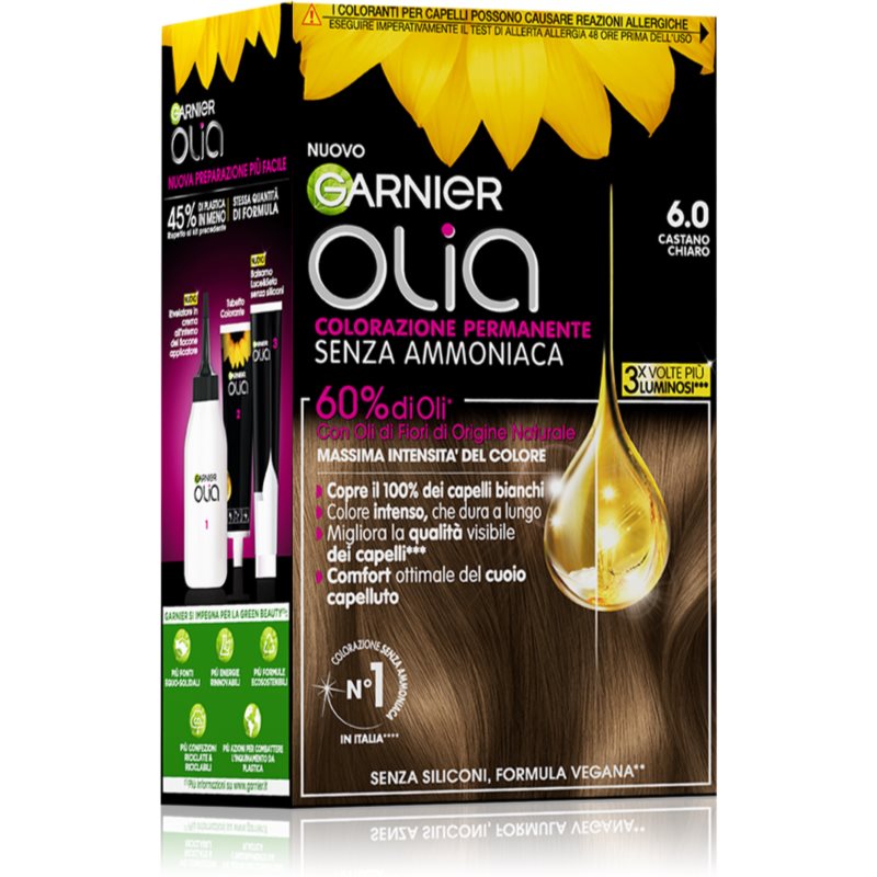 Garnier Olia Tinta Permanente Per Capelli Colore 6.0 Castano Chiaro 1 Pz