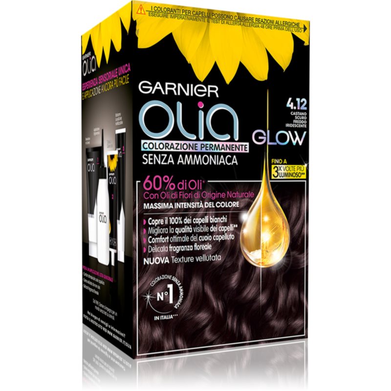 Garnier Olia Tinta Permanente Per Capelli Colore 4.12 Castano Scuro Freddo Iridescente 1 Pz