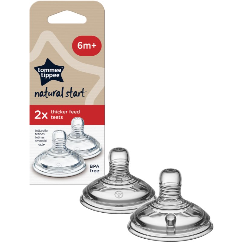 Tommee Tippee Natural Start Anti-Colic Teat Tettarella Per Biberon Thick Feed 6M+ 2 Pz