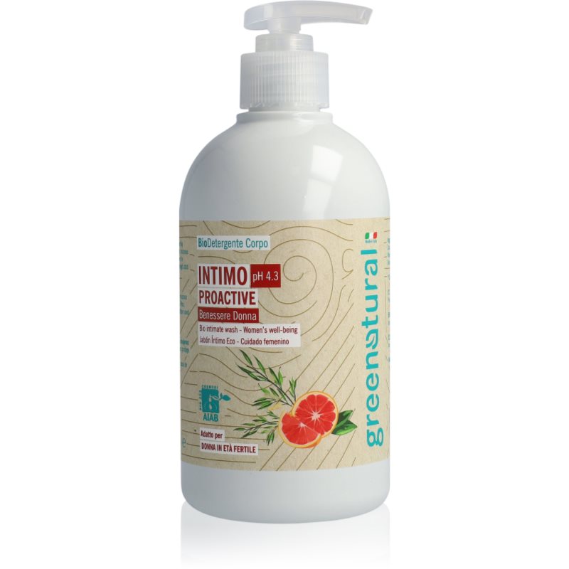 Greenatural Intimate Wash Gel Proactive Ph 4,3 Bio Gel Per L'Igiene Intima Con Effetto Lenitivo Grapefruit And Aloe Vera 500 Ml