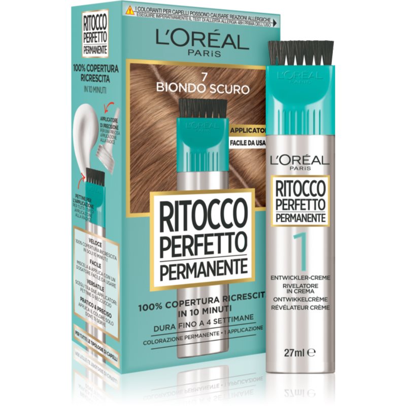 L’Oréal Paris Ritocco Perfetto Permanente Colore Per Coprire La Ricrescita Con Applicatore Colore 7 Biondo Scuro 27 Ml