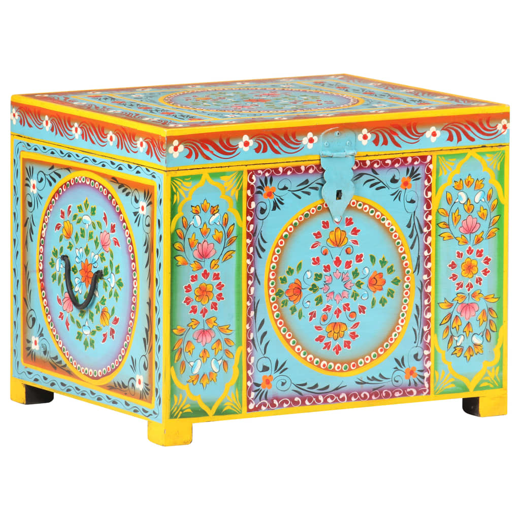 Baule dipinto a mano 50x40x40 cm in legno massello di mango cod mxl 60019