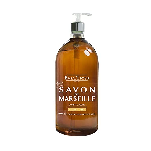 Beauterra - Sapone Di Marsiglia Liquido, 1L - Vaniglia E Miele - Corpo E Mani - 96,5% Di Ingredienti Di Origine Naturale - 100% Made In France