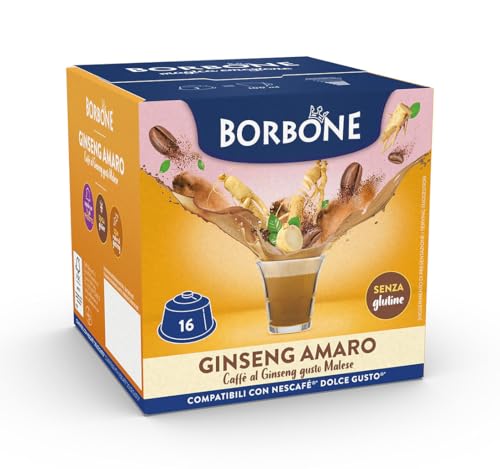 Caffè Borbone Ginseng Amaro - Senza Zuccheri Aggiunti - 16 Capsule - Compatibili Con Macchine Ad Uso Domestico Nescafè®* Dolce Gusto®*