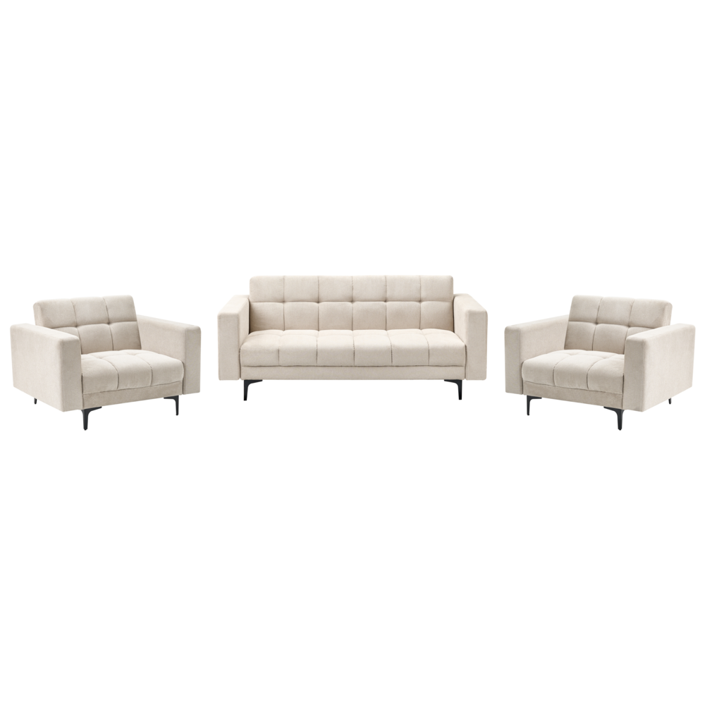 Set da salotto 5 posti 2 poltrone reclinabili 3 posizioni di schienale click-clack beige stile elegante