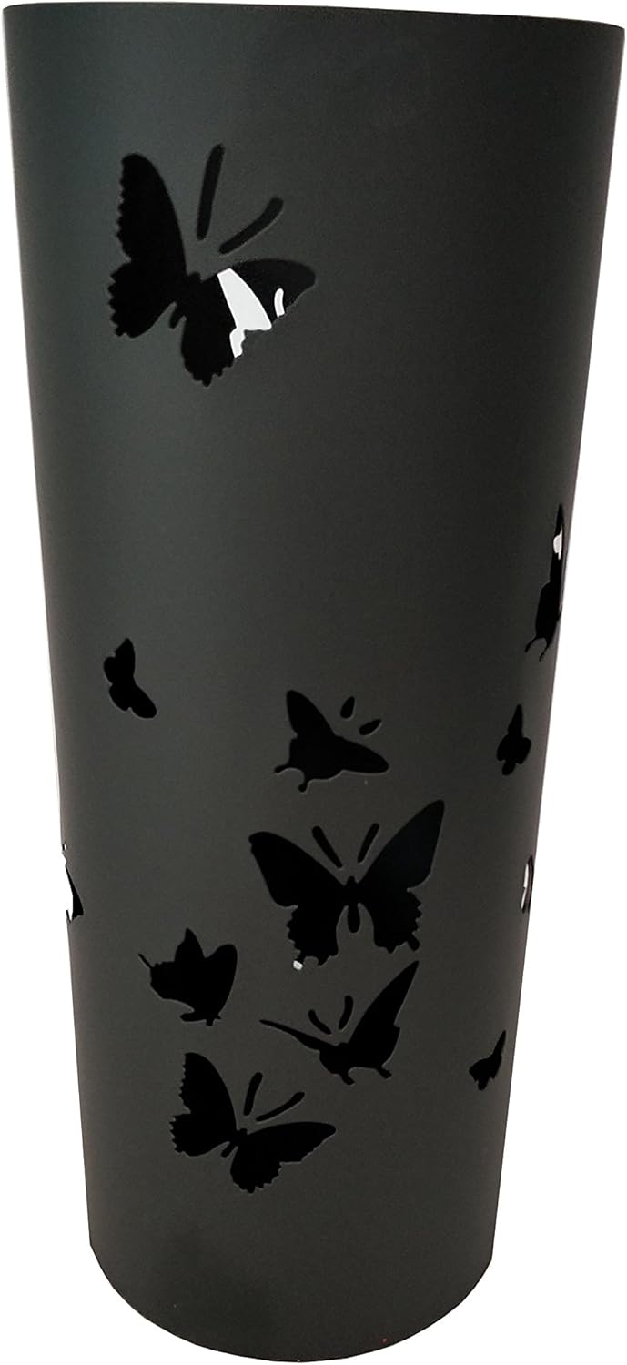 King home portaombrelli tondo nero butterflies in metallo verniciato 18x46h cm