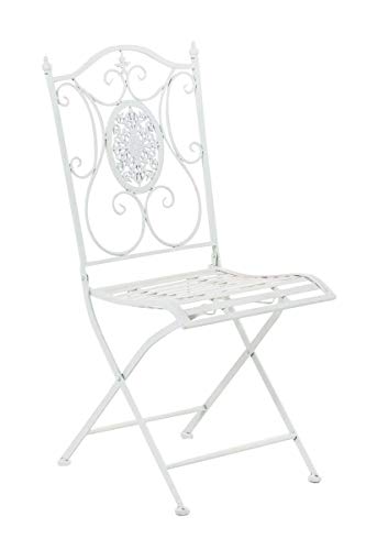 Clp Sedia In Ferro Giardino Sibell I Sedia Richiudibile In Metallo Design Nostalgico I Sedia Decorativa Esterno Shabby Chic, Colore:Bianco